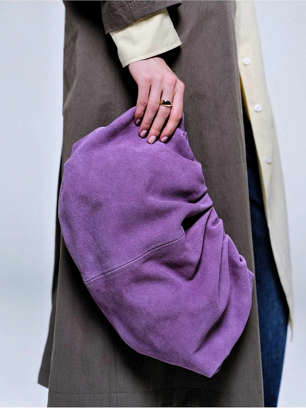 ASOS DESIGN suede cloud clutch purse in a gorgeous violet purple.